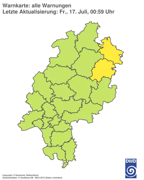 Aktuelle Wetterwarnungen für  Wetteraukreis